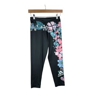 Adidas Girls Floral Print 7/8 Athletic Leggings Black Multicolor Size XL (16)‎